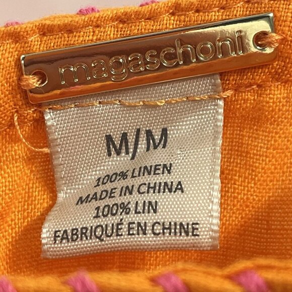 Magaschoni Orange Linen Short Sleeve Embroidered T Shirt Sz Medium - Picture 2 of 6